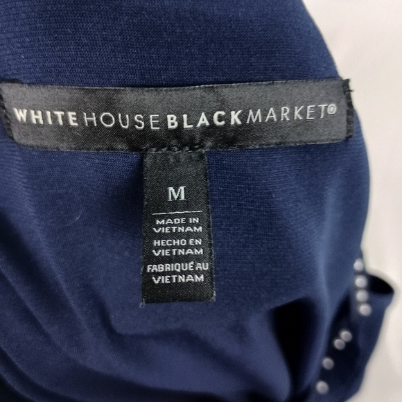 WHITE HOUSE BLACK MARKET Dark Blue W/pearls Sleeveless V-Neck Top(#1,545) - Picture 3 of 10